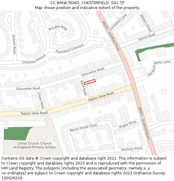 13, BANK ROAD, CHESTERFIELD, S41 7JT: Location map and indicative extent of plot