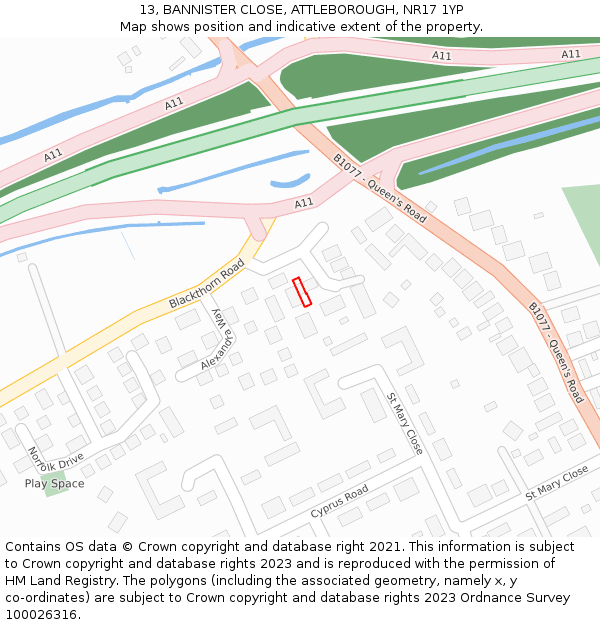 13, BANNISTER CLOSE, ATTLEBOROUGH, NR17 1YP: Location map and indicative extent of plot