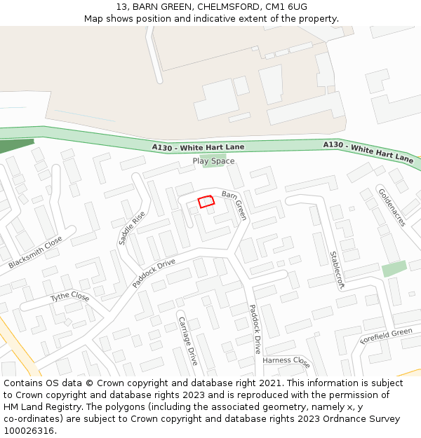 13, BARN GREEN, CHELMSFORD, CM1 6UG: Location map and indicative extent of plot