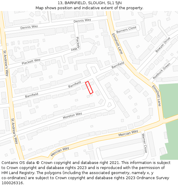 13, BARNFIELD, SLOUGH, SL1 5JN: Location map and indicative extent of plot