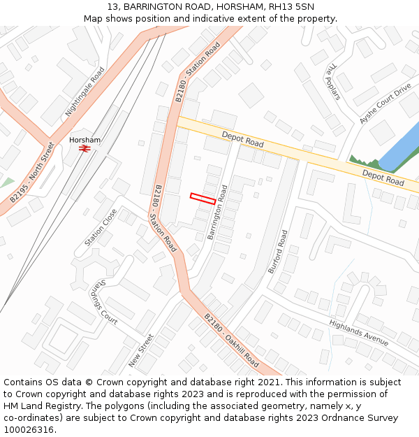 13, BARRINGTON ROAD, HORSHAM, RH13 5SN: Location map and indicative extent of plot