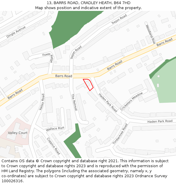 13, BARRS ROAD, CRADLEY HEATH, B64 7HD: Location map and indicative extent of plot