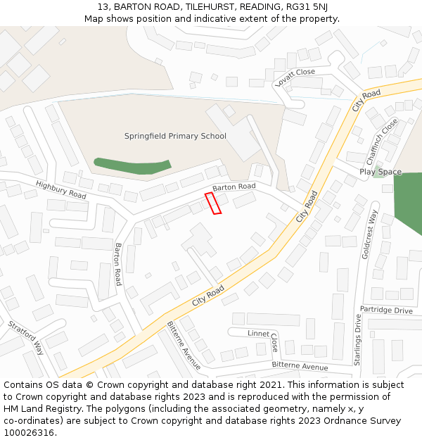 13, BARTON ROAD, TILEHURST, READING, RG31 5NJ: Location map and indicative extent of plot