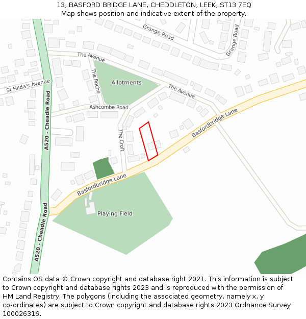 13, BASFORD BRIDGE LANE, CHEDDLETON, LEEK, ST13 7EQ: Location map and indicative extent of plot