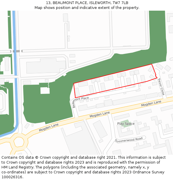 13, BEAUMONT PLACE, ISLEWORTH, TW7 7LB: Location map and indicative extent of plot