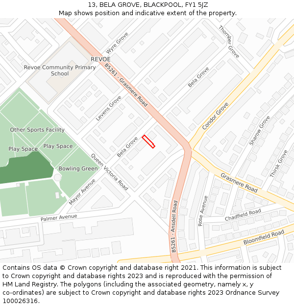 13, BELA GROVE, BLACKPOOL, FY1 5JZ: Location map and indicative extent of plot