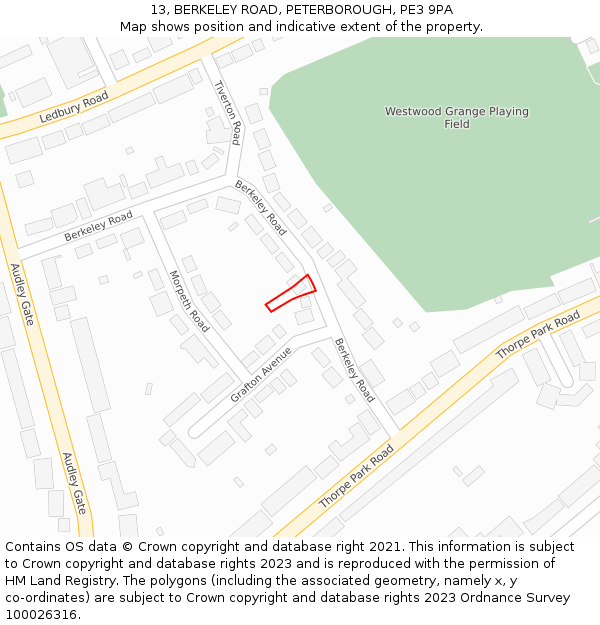 13, BERKELEY ROAD, PETERBOROUGH, PE3 9PA: Location map and indicative extent of plot