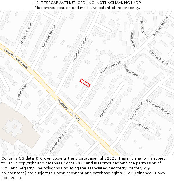 13, BESECAR AVENUE, GEDLING, NOTTINGHAM, NG4 4DP: Location map and indicative extent of plot