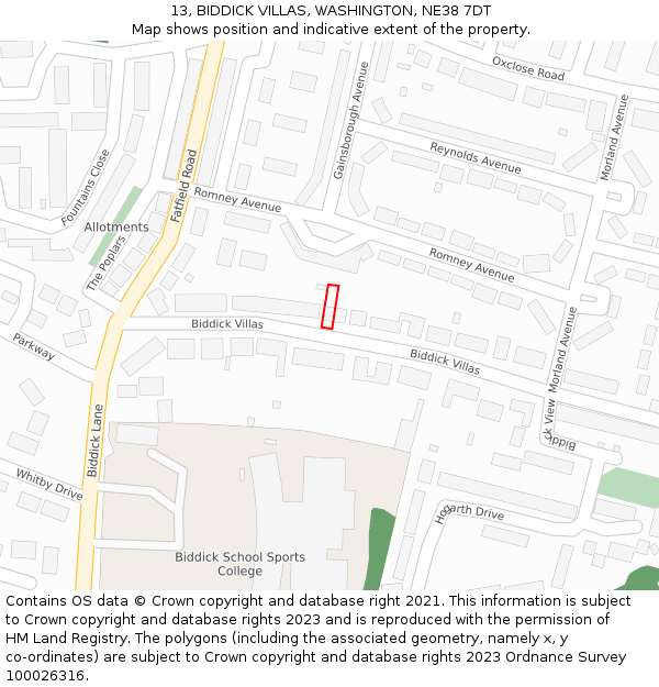 13, BIDDICK VILLAS, WASHINGTON, NE38 7DT: Location map and indicative extent of plot