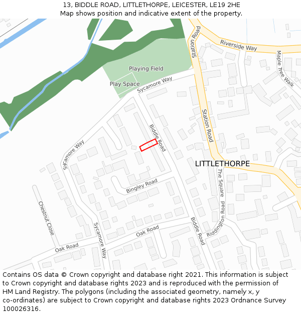 13, BIDDLE ROAD, LITTLETHORPE, LEICESTER, LE19 2HE: Location map and indicative extent of plot