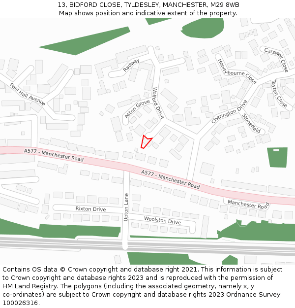 13, BIDFORD CLOSE, TYLDESLEY, MANCHESTER, M29 8WB: Location map and indicative extent of plot