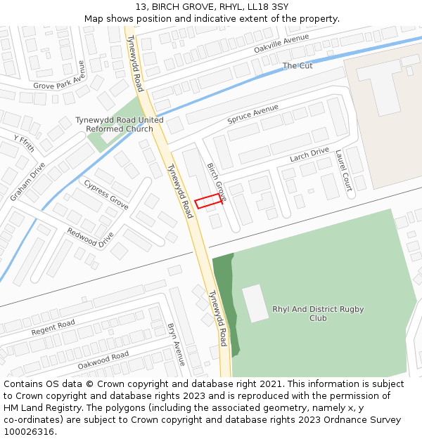 13, BIRCH GROVE, RHYL, LL18 3SY: Location map and indicative extent of plot