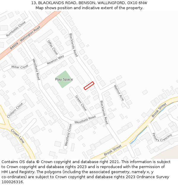 13, BLACKLANDS ROAD, BENSON, WALLINGFORD, OX10 6NW: Location map and indicative extent of plot