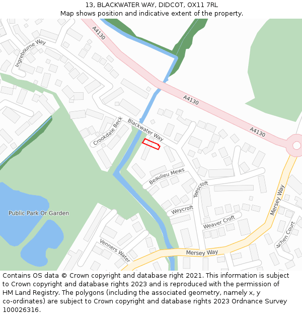 13, BLACKWATER WAY, DIDCOT, OX11 7RL: Location map and indicative extent of plot