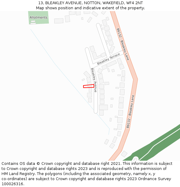 13, BLEAKLEY AVENUE, NOTTON, WAKEFIELD, WF4 2NT: Location map and indicative extent of plot