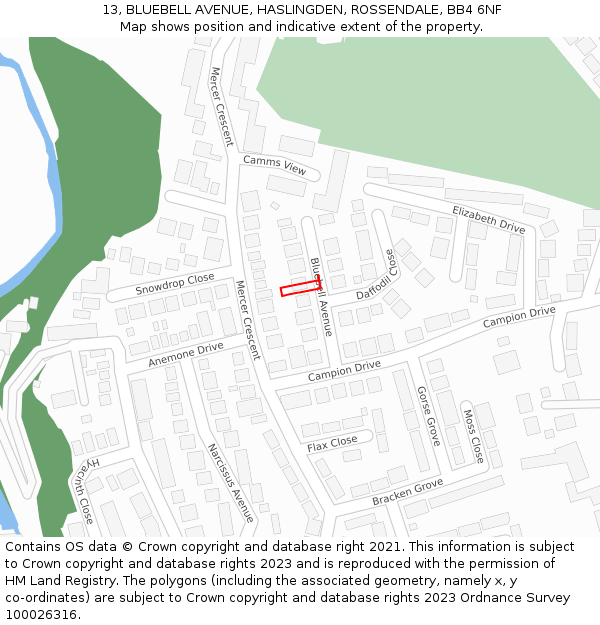 13, BLUEBELL AVENUE, HASLINGDEN, ROSSENDALE, BB4 6NF: Location map and indicative extent of plot