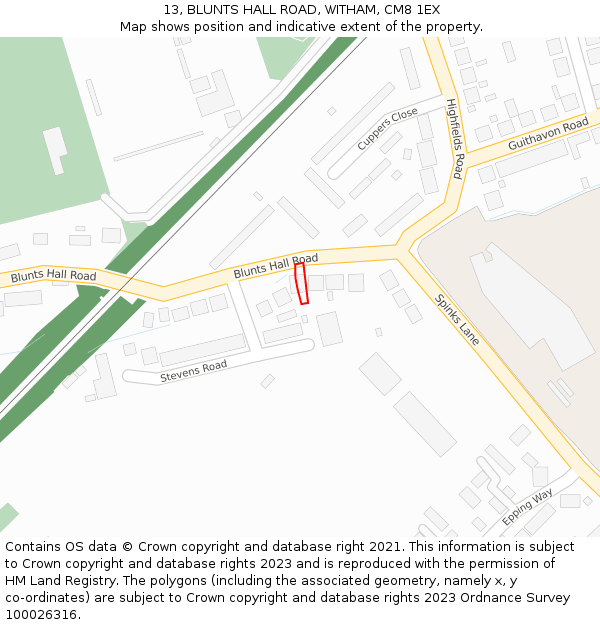 13, BLUNTS HALL ROAD, WITHAM, CM8 1EX: Location map and indicative extent of plot