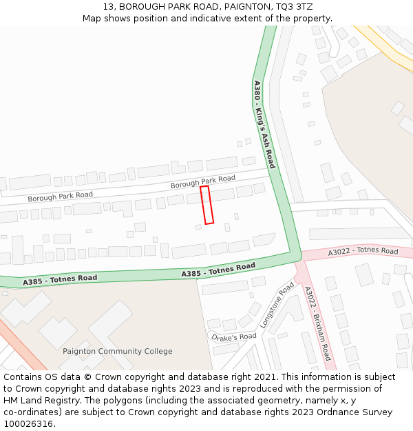 13, BOROUGH PARK ROAD, PAIGNTON, TQ3 3TZ: Location map and indicative extent of plot