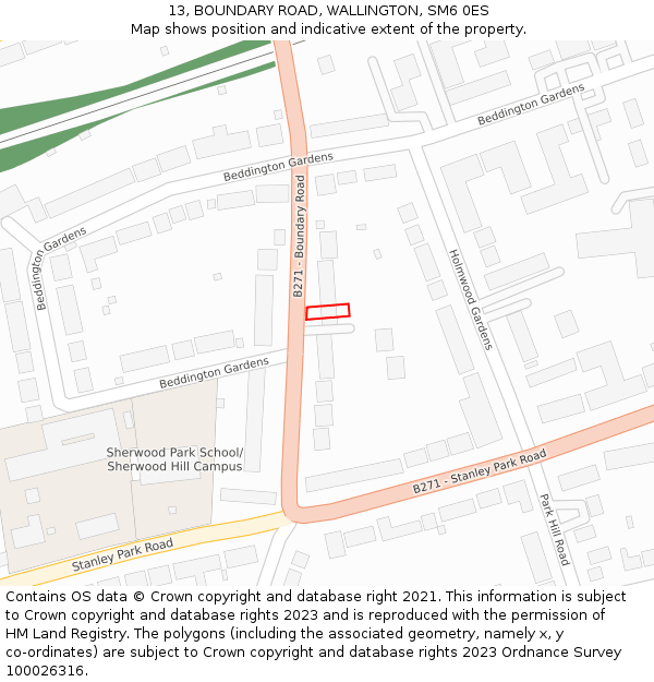 13, BOUNDARY ROAD, WALLINGTON, SM6 0ES: Location map and indicative extent of plot