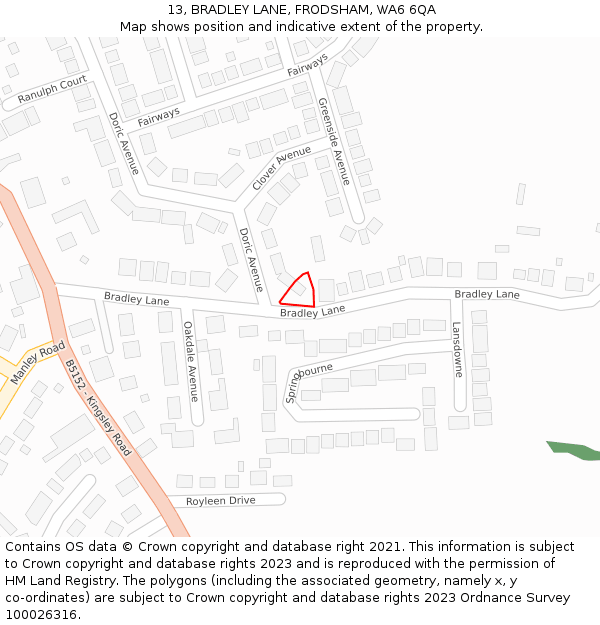 13, BRADLEY LANE, FRODSHAM, WA6 6QA: Location map and indicative extent of plot