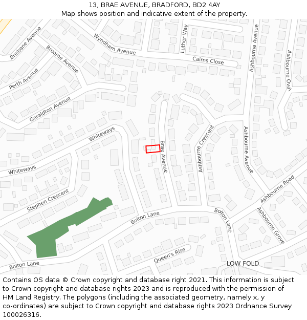 13, BRAE AVENUE, BRADFORD, BD2 4AY: Location map and indicative extent of plot