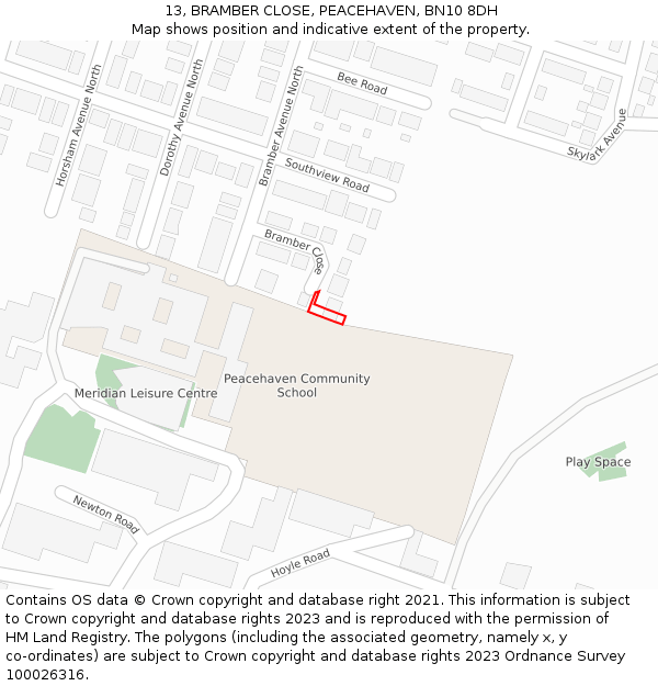 13, BRAMBER CLOSE, PEACEHAVEN, BN10 8DH: Location map and indicative extent of plot