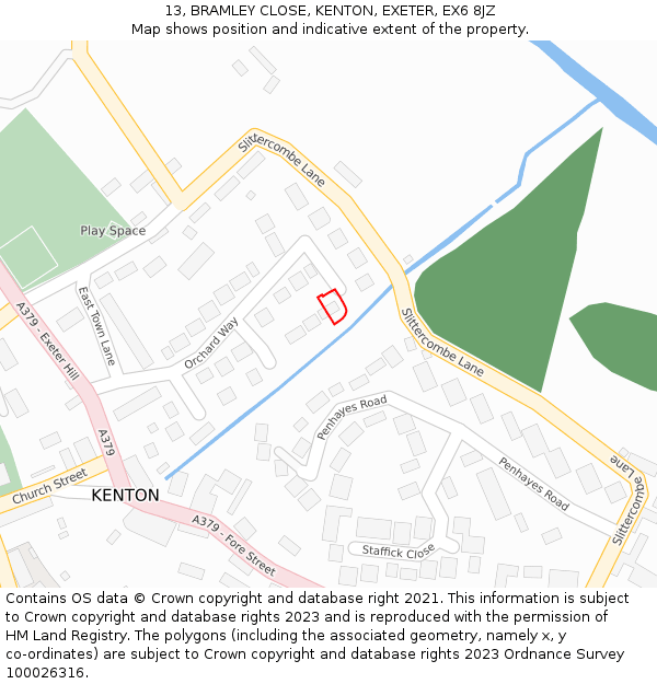 13, BRAMLEY CLOSE, KENTON, EXETER, EX6 8JZ: Location map and indicative extent of plot