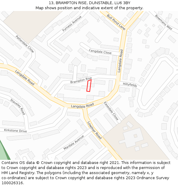 13, BRAMPTON RISE, DUNSTABLE, LU6 3BY: Location map and indicative extent of plot