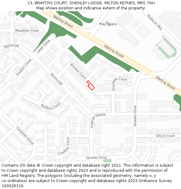 13, BRAYTON COURT, SHENLEY LODGE, MILTON KEYNES, MK5 7AH: Location map and indicative extent of plot