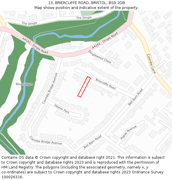 13, BRIERCLIFFE ROAD, BRISTOL, BS9 2DB: Location map and indicative extent of plot