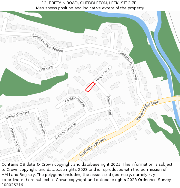 13, BRITTAIN ROAD, CHEDDLETON, LEEK, ST13 7EH: Location map and indicative extent of plot