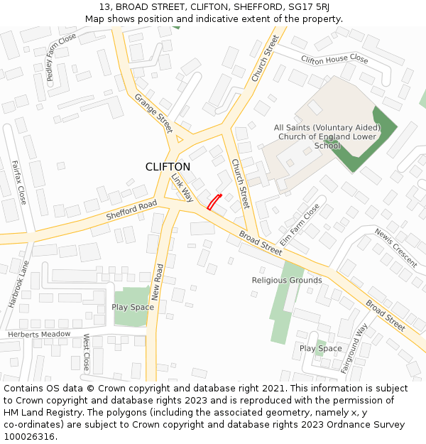 13, BROAD STREET, CLIFTON, SHEFFORD, SG17 5RJ: Location map and indicative extent of plot