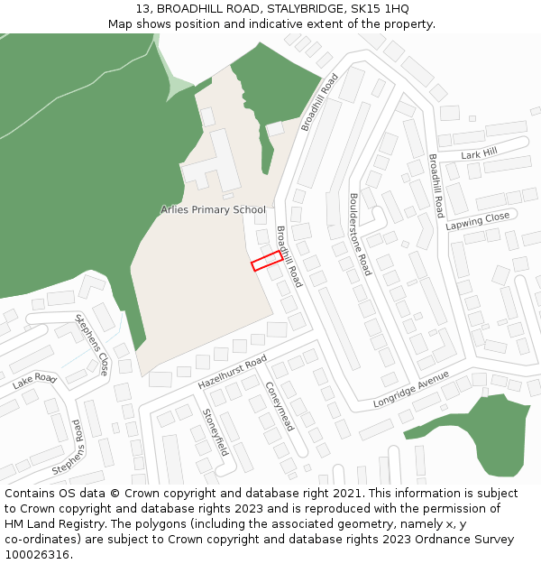 13, BROADHILL ROAD, STALYBRIDGE, SK15 1HQ: Location map and indicative extent of plot