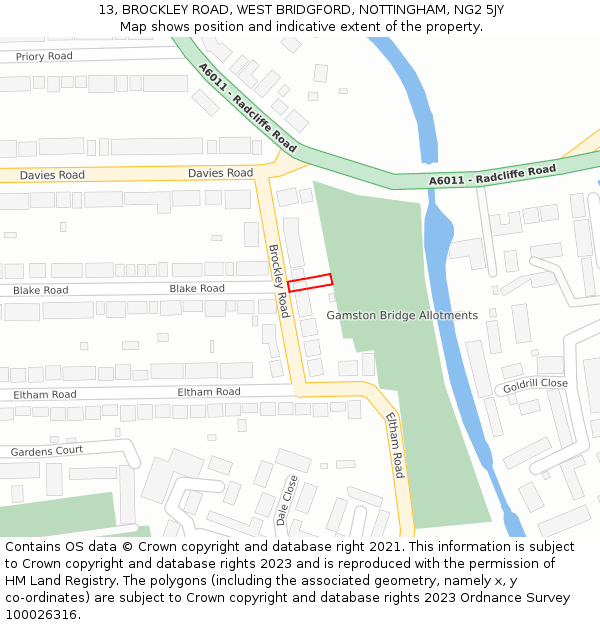 13, BROCKLEY ROAD, WEST BRIDGFORD, NOTTINGHAM, NG2 5JY: Location map and indicative extent of plot