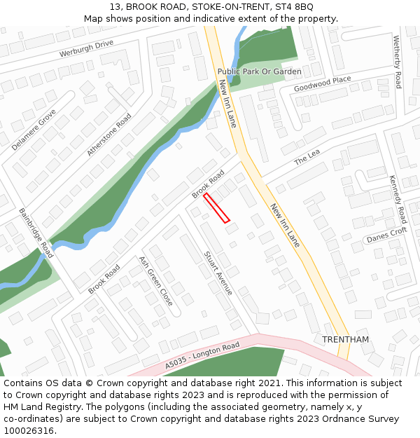 13, BROOK ROAD, STOKE-ON-TRENT, ST4 8BQ: Location map and indicative extent of plot