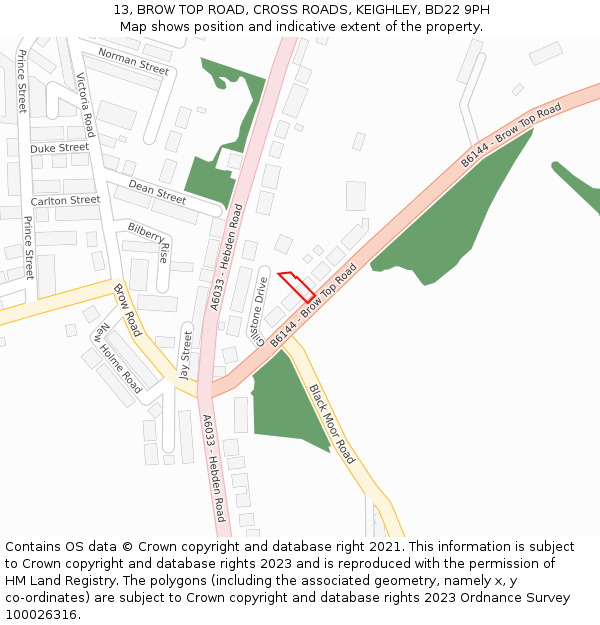 13, BROW TOP ROAD, CROSS ROADS, KEIGHLEY, BD22 9PH: Location map and indicative extent of plot