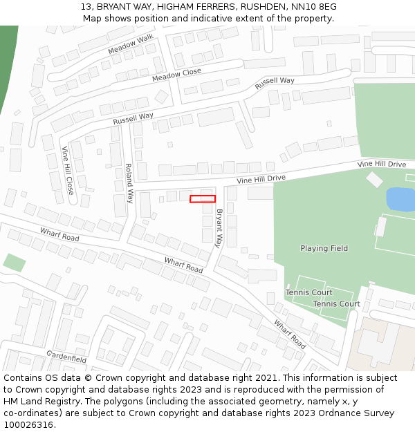 13, BRYANT WAY, HIGHAM FERRERS, RUSHDEN, NN10 8EG: Location map and indicative extent of plot