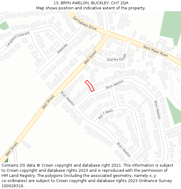 13, BRYN AWELON, BUCKLEY, CH7 2QA: Location map and indicative extent of plot