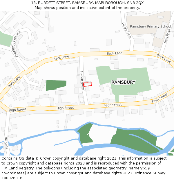 13, BURDETT STREET, RAMSBURY, MARLBOROUGH, SN8 2QX: Location map and indicative extent of plot