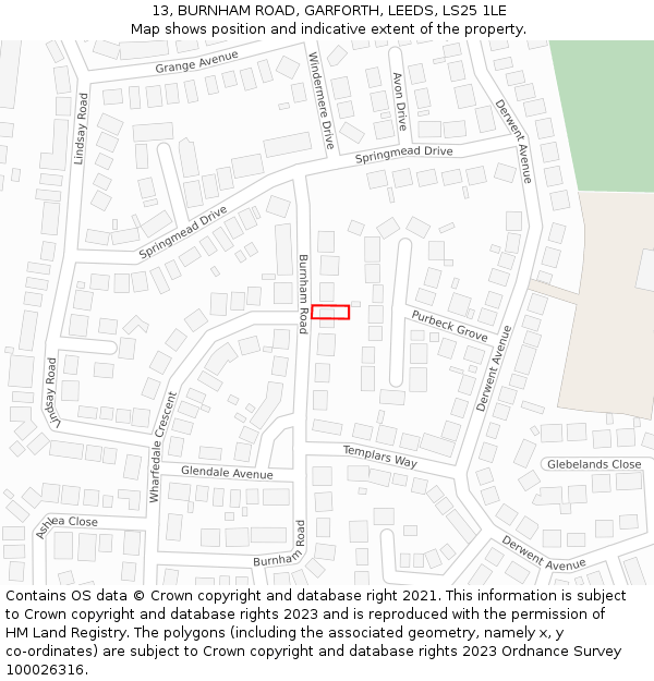 13, BURNHAM ROAD, GARFORTH, LEEDS, LS25 1LE: Location map and indicative extent of plot