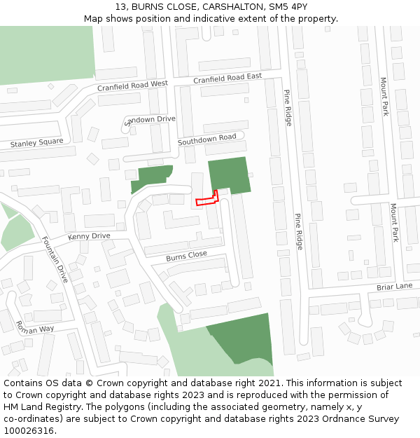 13, BURNS CLOSE, CARSHALTON, SM5 4PY: Location map and indicative extent of plot