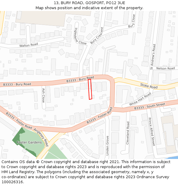 13, BURY ROAD, GOSPORT, PO12 3UE: Location map and indicative extent of plot