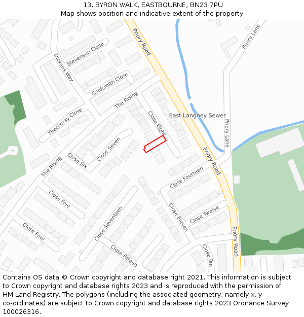 13, BYRON WALK, EASTBOURNE, BN23 7PU: Location map and indicative extent of plot