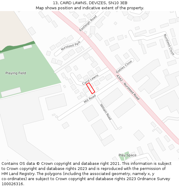 13, CAIRD LAWNS, DEVIZES, SN10 3EB: Location map and indicative extent of plot