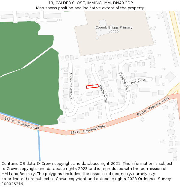 13, CALDER CLOSE, IMMINGHAM, DN40 2DP: Location map and indicative extent of plot
