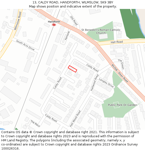 13, CALDY ROAD, HANDFORTH, WILMSLOW, SK9 3BY: Location map and indicative extent of plot