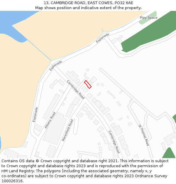 13, CAMBRIDGE ROAD, EAST COWES, PO32 6AE: Location map and indicative extent of plot