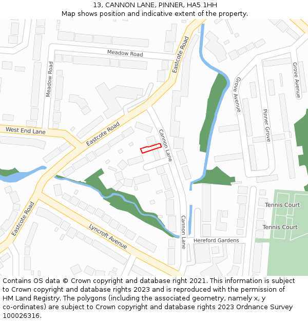 13, CANNON LANE, PINNER, HA5 1HH: Location map and indicative extent of plot