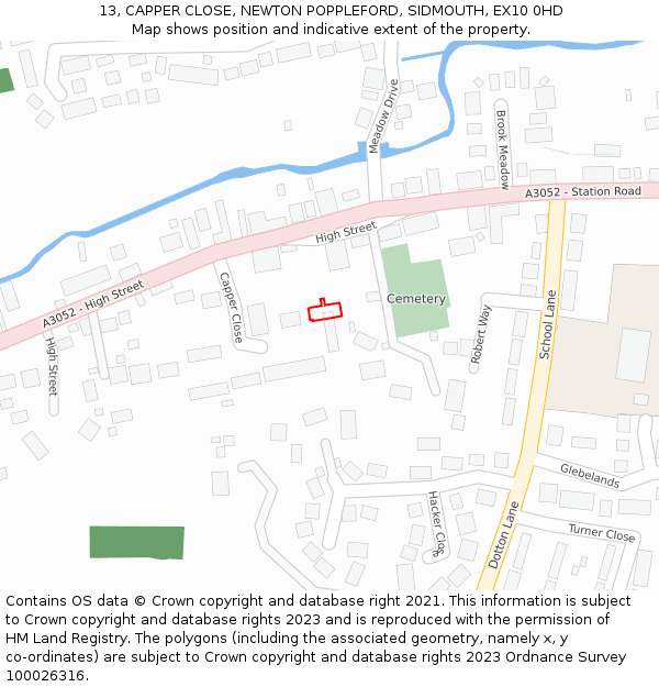 13, CAPPER CLOSE, NEWTON POPPLEFORD, SIDMOUTH, EX10 0HD: Location map and indicative extent of plot