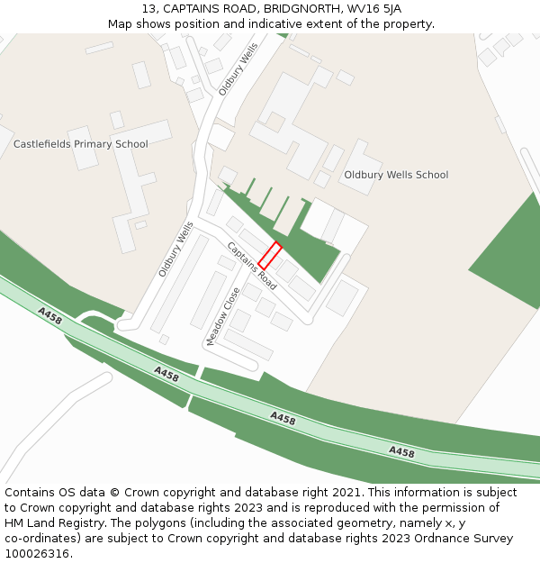 13, CAPTAINS ROAD, BRIDGNORTH, WV16 5JA: Location map and indicative extent of plot